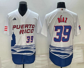 Mens Puerto Rico Baseball #39 Edwin Diaz Number 2023 White World Baseball Classic Stitched Jersey->2023 world baseball classic->MLB Jersey